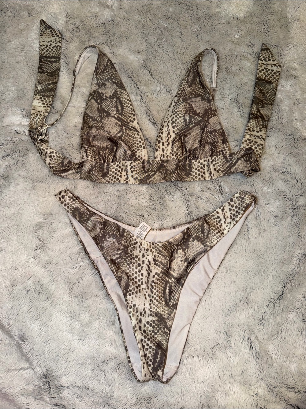 aerie Brown & Cream Snake-Print Bikini Top